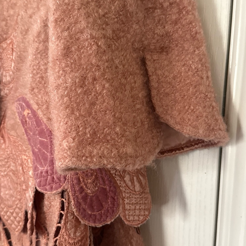 Chole Women's Rose Pink Wool Blend Embroidered Coat - Picture 5 of 10